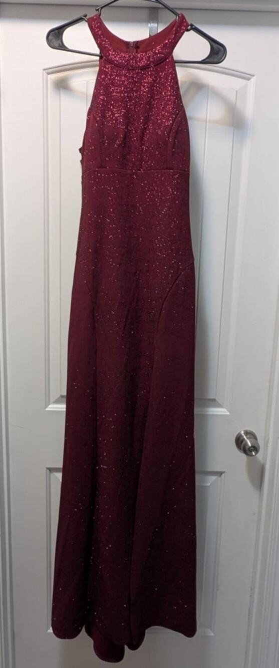 HONEY & ROSIE Womens L Maroon Sparkle Long Formal Dress Prom Homecoming